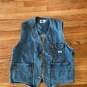 Vintage Calvin Klein Denim Utility Vest in Medium Blue
